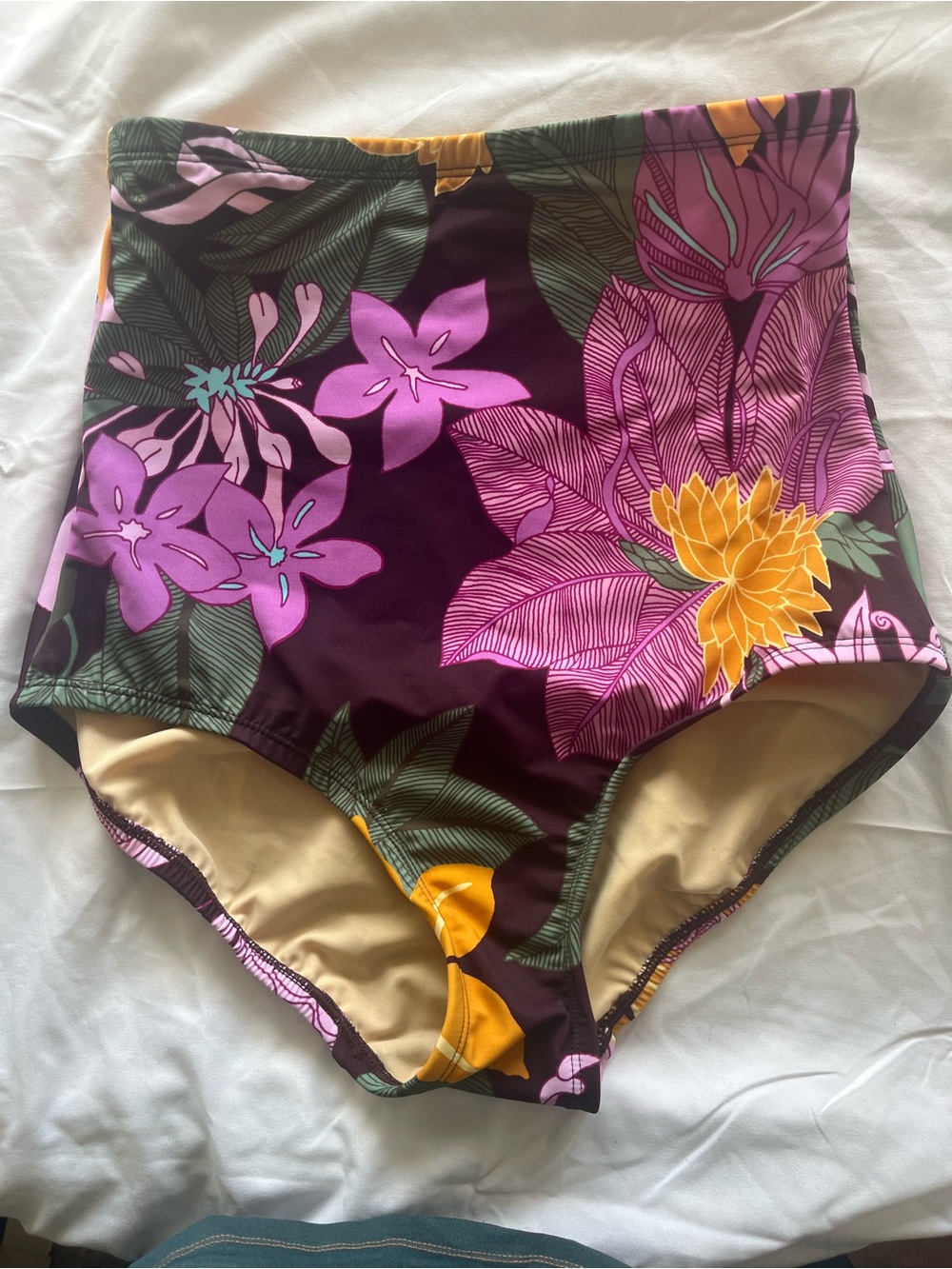 Lands' End Tropical Floral Print High-Waisted Bikini Bottoms *never worn*